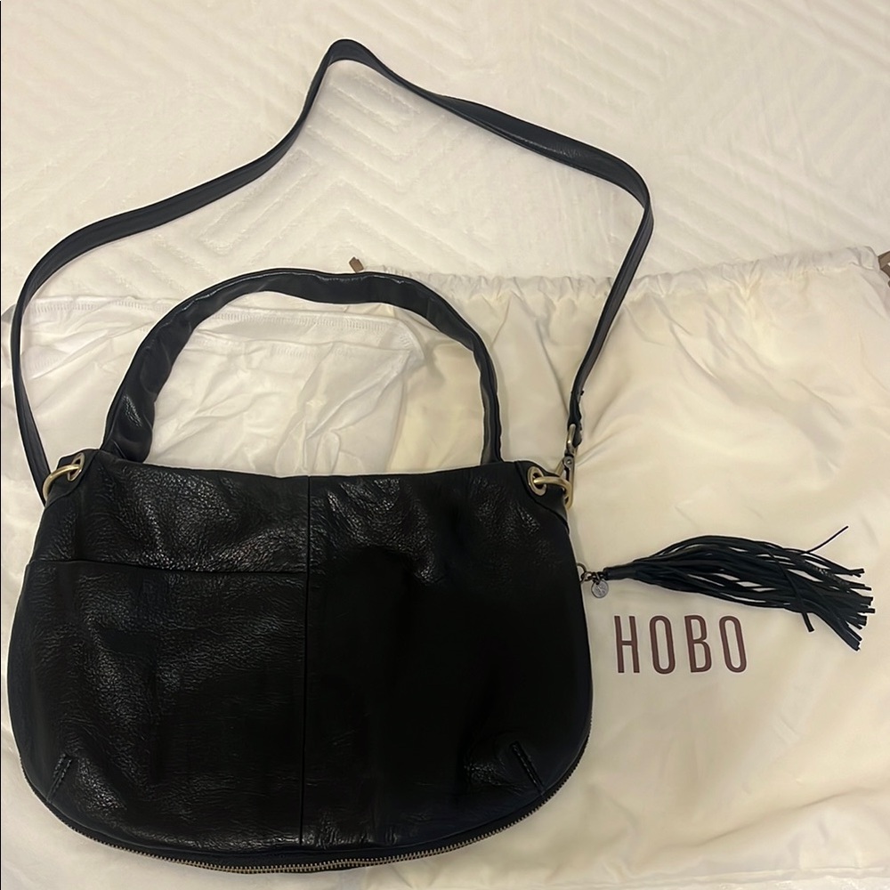HOBO Black Leather Hobo Bag with Crossbody Strap